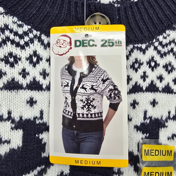 NEW‎ Dec 25th Christmas Cardigan Sweater Fair Isle Snowflake Holiday Medium - Picture 4 of 8